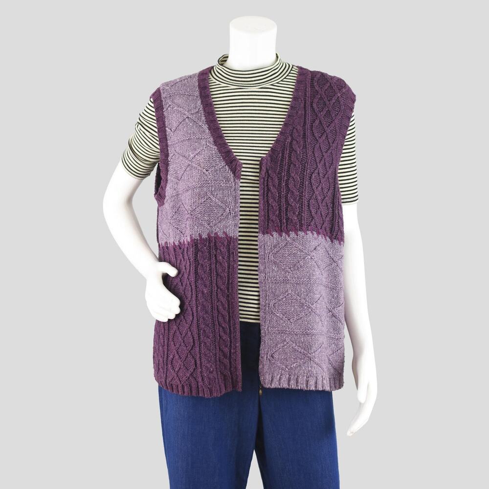 St John's Bay 90s Purple Wool Blend Zip Up Sweater Vest Women's Plus Size 1X